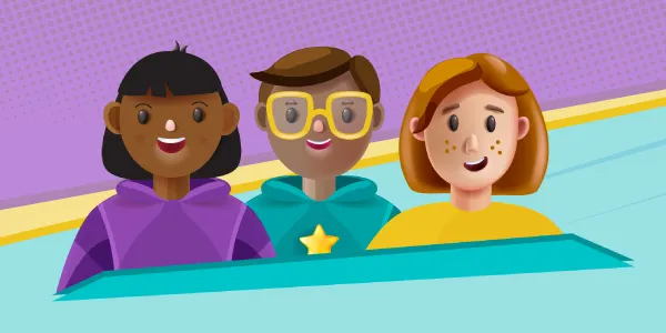 Trois personnages animés alignés côte à côte.