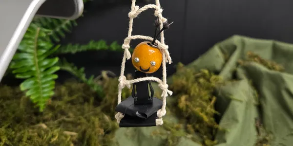 Petit personnage est sur une petite échelle de corde.