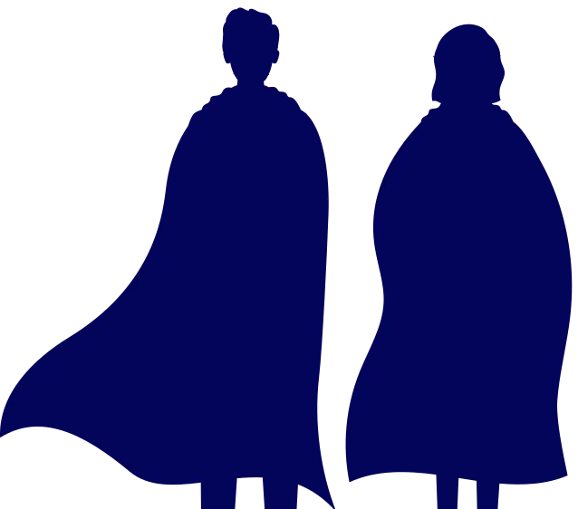 Deux silhouettes de personnes munies de capes.