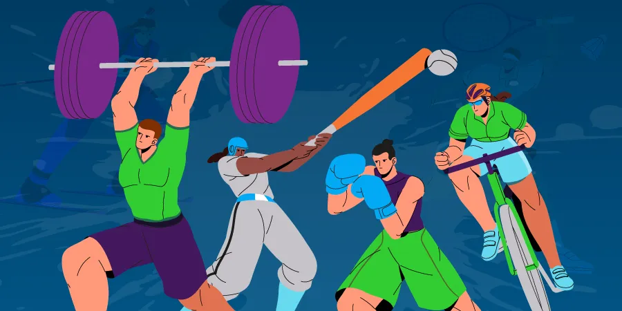 Des athlètes à la musculature développée pratiquant différents sports.